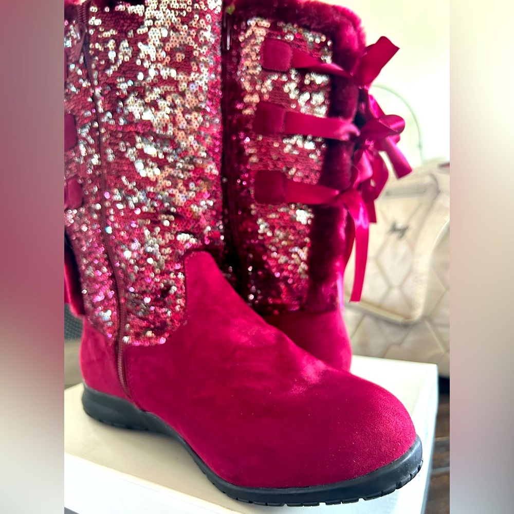 Joan Boyce Sequin Red Velvet Bow Boot Size 9.5M